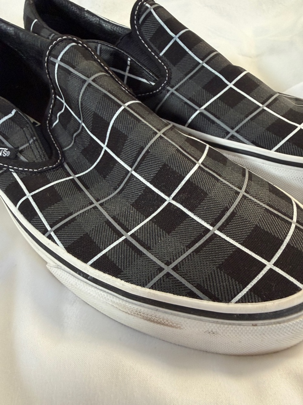 Vans Navy and Black Stripes Plaid Classic Slip On Shoes - Picture 3 of 4